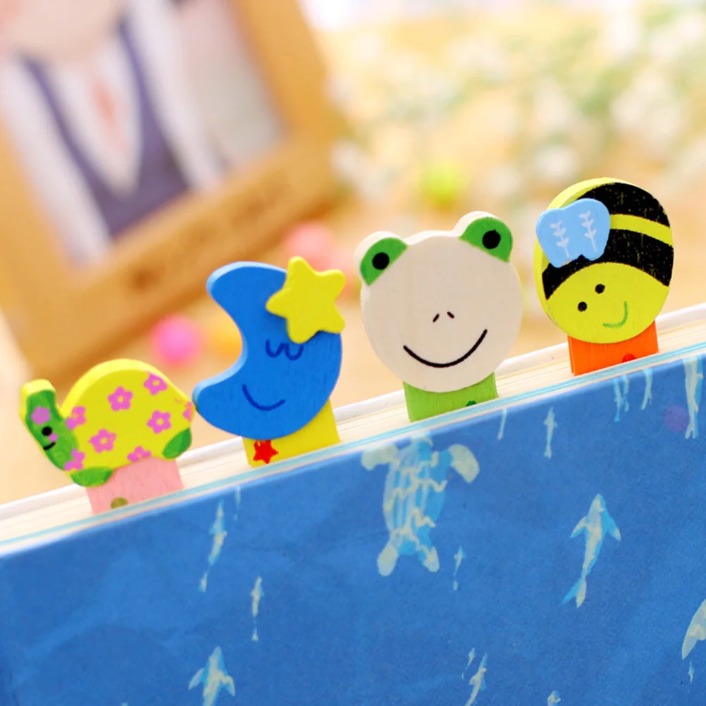 

10Pcs Cartoon Bookmarker Wooden Book Marker with Lovely Patterns Multifunctional Gift for Students Learning Motivation DIY