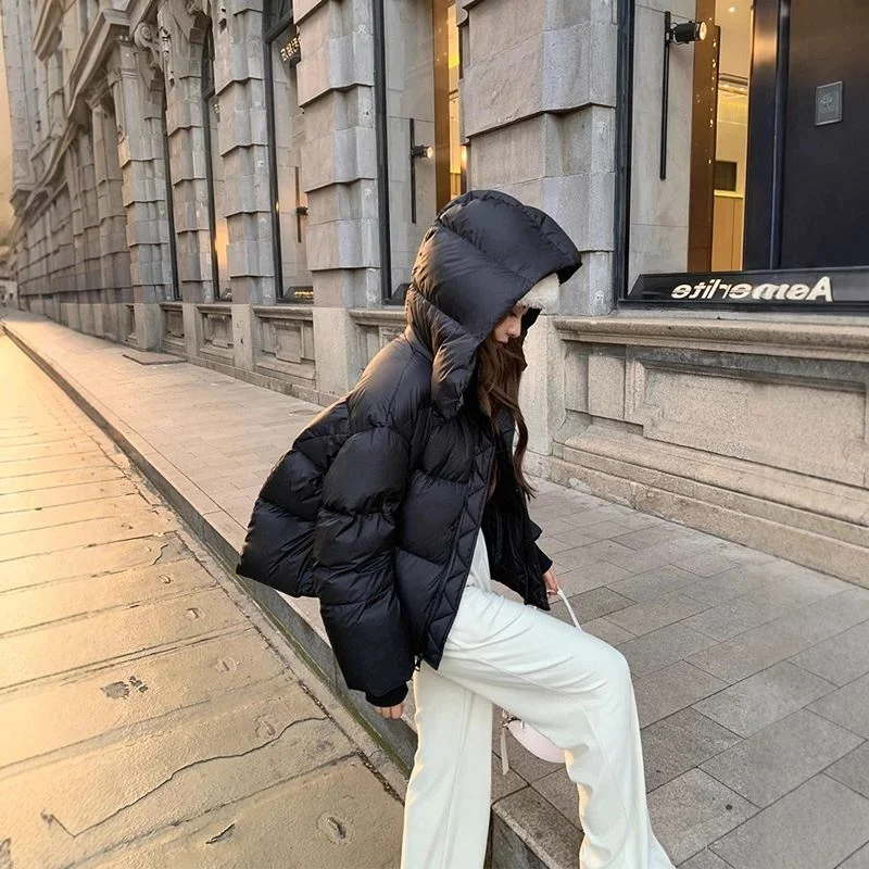

Faionable Down Cotton Jaet Women's ort Thiened Loose Design Winter Coat Korean Sle Pure Color Long Sve irt