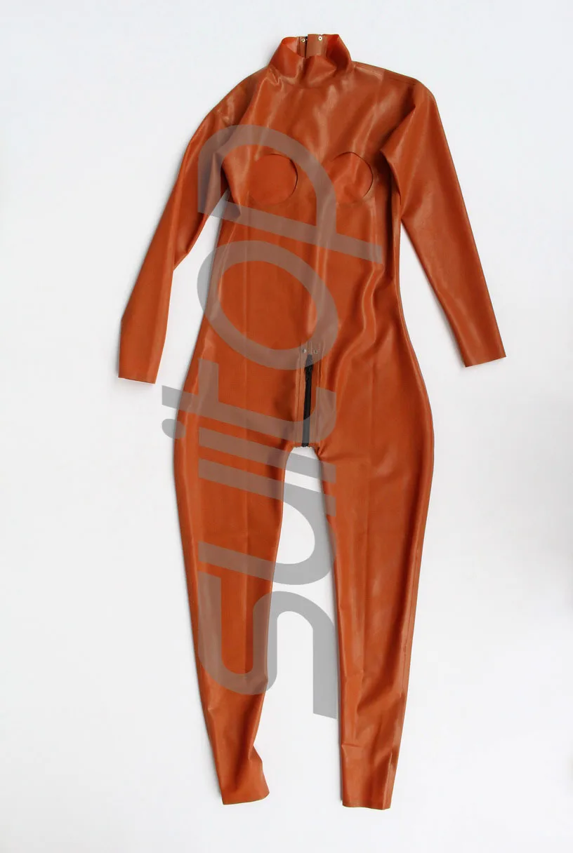 

Suitop fashion latex catsuit with free chest sexy Apparel Teddies in brown open bust