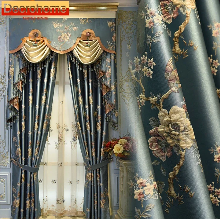 

Curtains for Living Dining Room Bedroom Retro Palace European Fabric Embroidery American French Embossed Jacquard