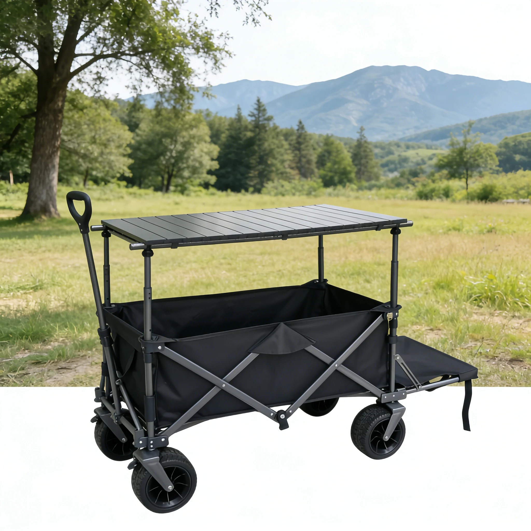 Stable Multi Functional Foldable Camping Wagon Smooth  Cart with Rotating Wheels for Easy Maneuvering