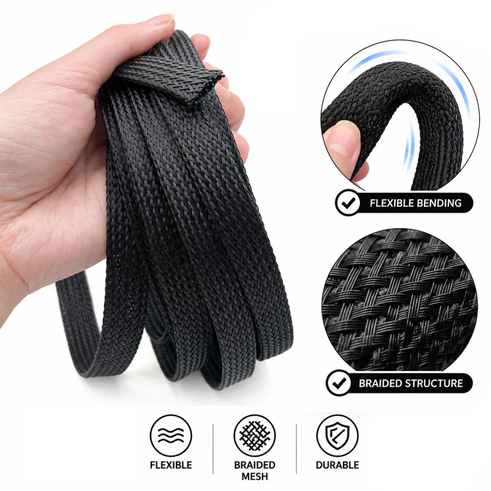 1M Black PET Expandable Braided Sleeving ID 2-35mm Sheath Wire Cable Insulated Flexible Wire Sleeve Dust Proof Cable Protection