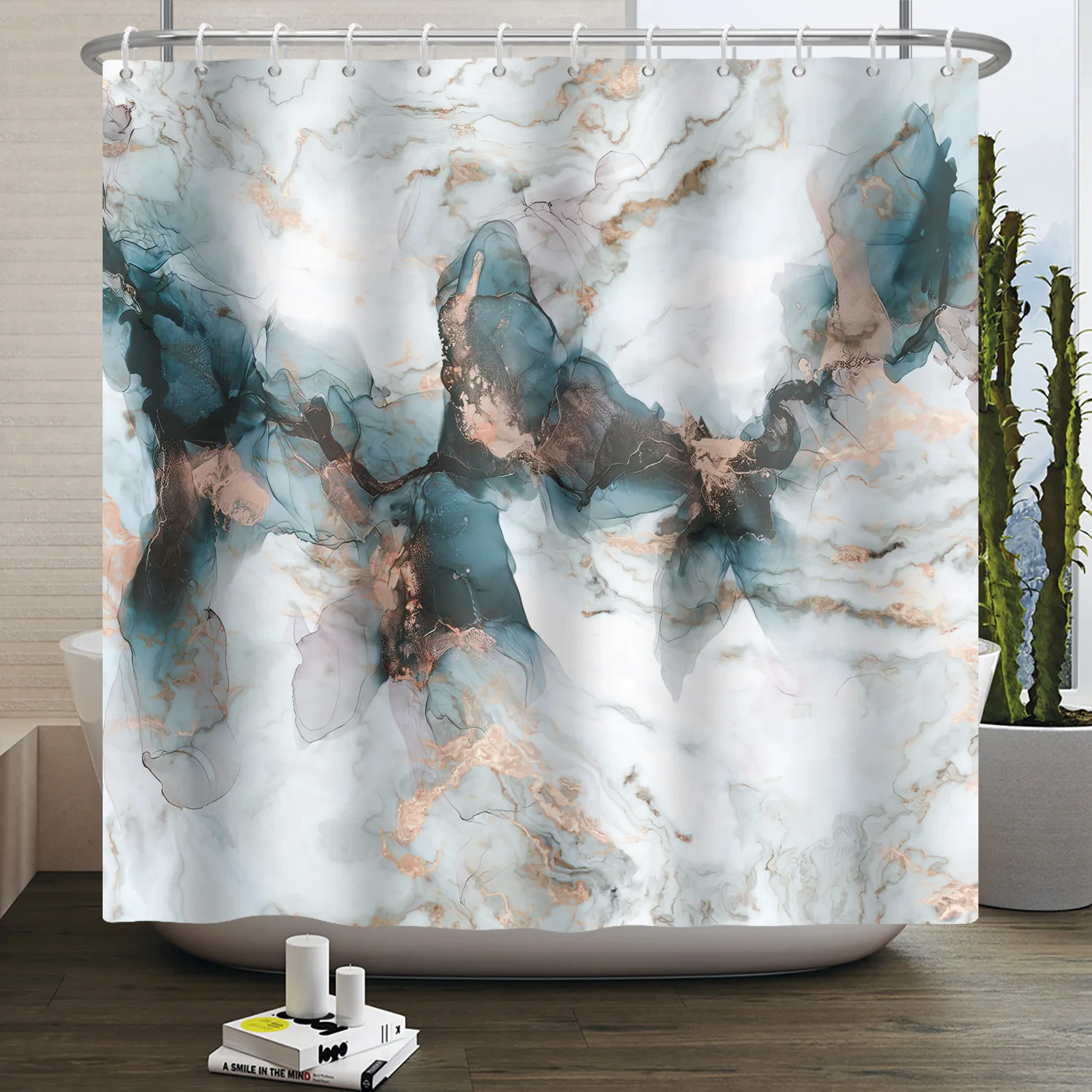 

Blue Gold Marble Shower Curtain Cracked Lines Abstract Modern Shower Curtain for Bathroom Decor Texture Cloth Bath Curtains Home