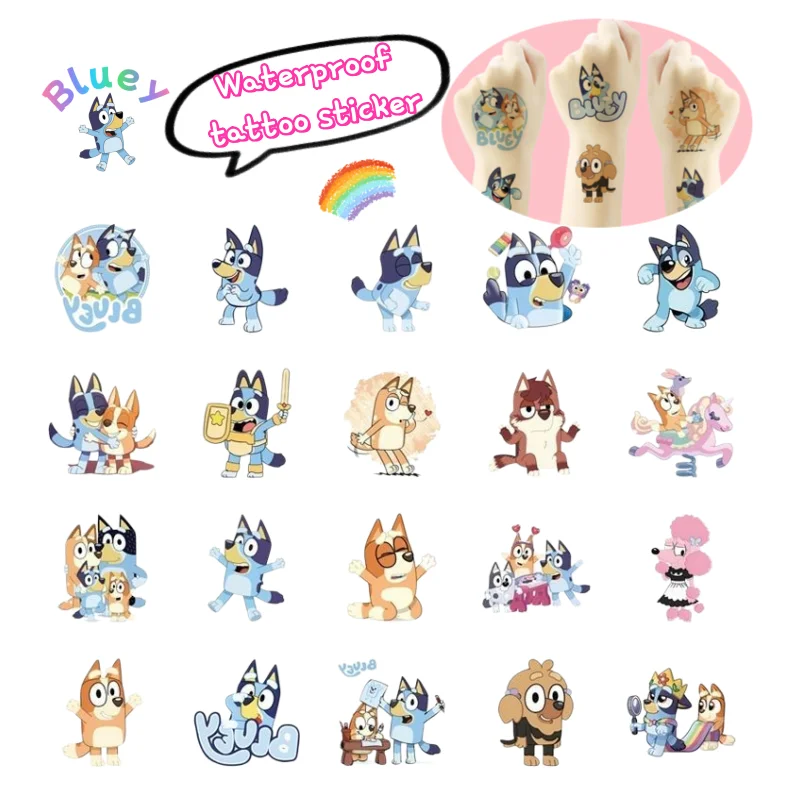

New Bluey Bingo Bandit Muffin Waterproof Tattoo Sticker Cartoon Cute Water Transfer Disposable Sticker Birthday Party Bonus Gift