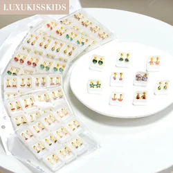 LUXUKISSKIDS 12pairs/Lot Heart Crystal Stud Earrings Sets Acrylic Romantic Flower Colorful Surgical Steel Cute Wholesale Jewely