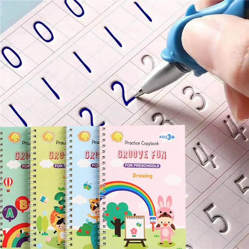 كتاب تدريب على الكتابة اليدوية مخدد للأطفال ، دفتر سحري ، كتابة بقلم حبر يختفي تلقائيًا ، 4 *