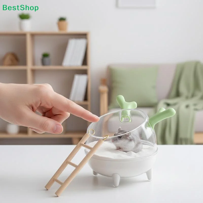 ⚔Cute Antler Design Hamster Sand Bath Tub with Ladder,Clear Small Pet Bathroom Container for Hamsters,Gerbils & Dwarf Hamsters