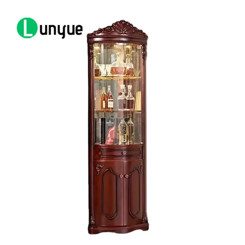 Modern Wood Glass Door Corner Cabinet Luxury Display Wine Storage Furniture For Living Room Factory Outlet