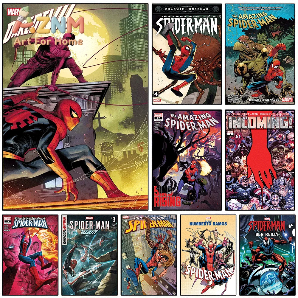 Marvel Daredevil & Spider‑Man Comic Canvas Print, Superhero Comic Cover Graphic Art Poster, Frameless Canvas Wall Picture for