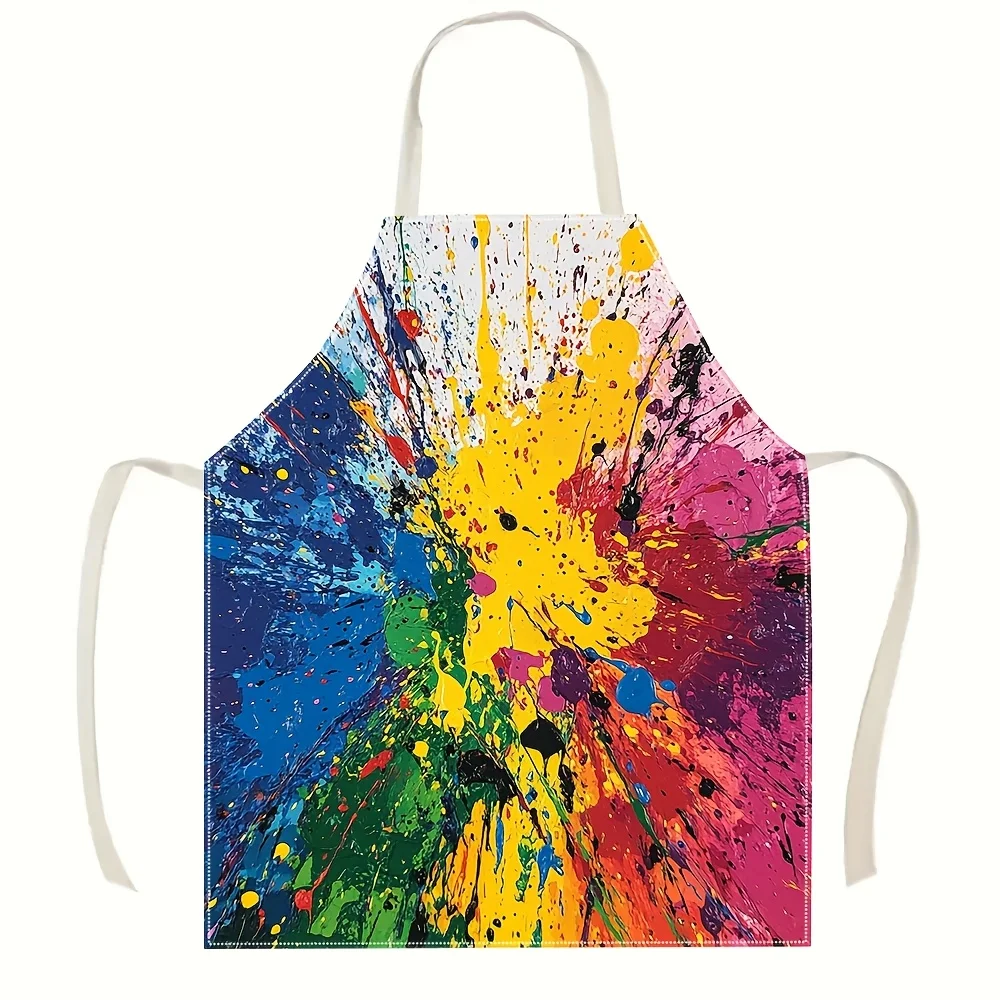 

1pc Colorful Paint Splatter Apron Linen Kitchen Cooking Baking Art Gift for Artists Men Women