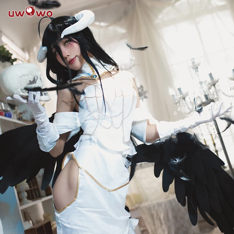 IN STOCK UWOWO Anime Albedo Cosplay Costume Halloween Christmas Costume Cos Women White Dress Albedoo Cosplay