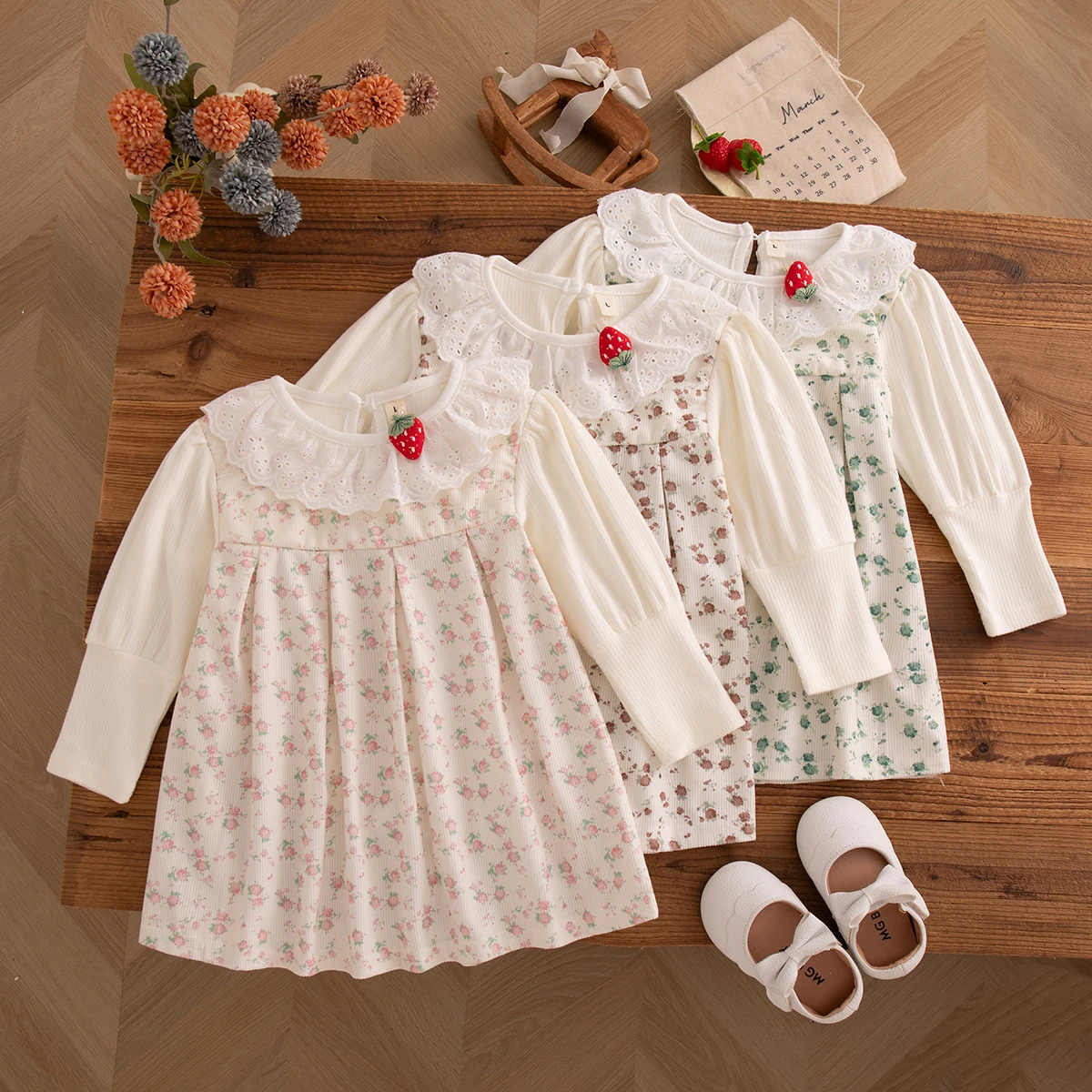Spring And Autumn New Small Floral Baby Girl Dress With Rural Style Children'S Long Sleeve Clothes (6-24 Months)