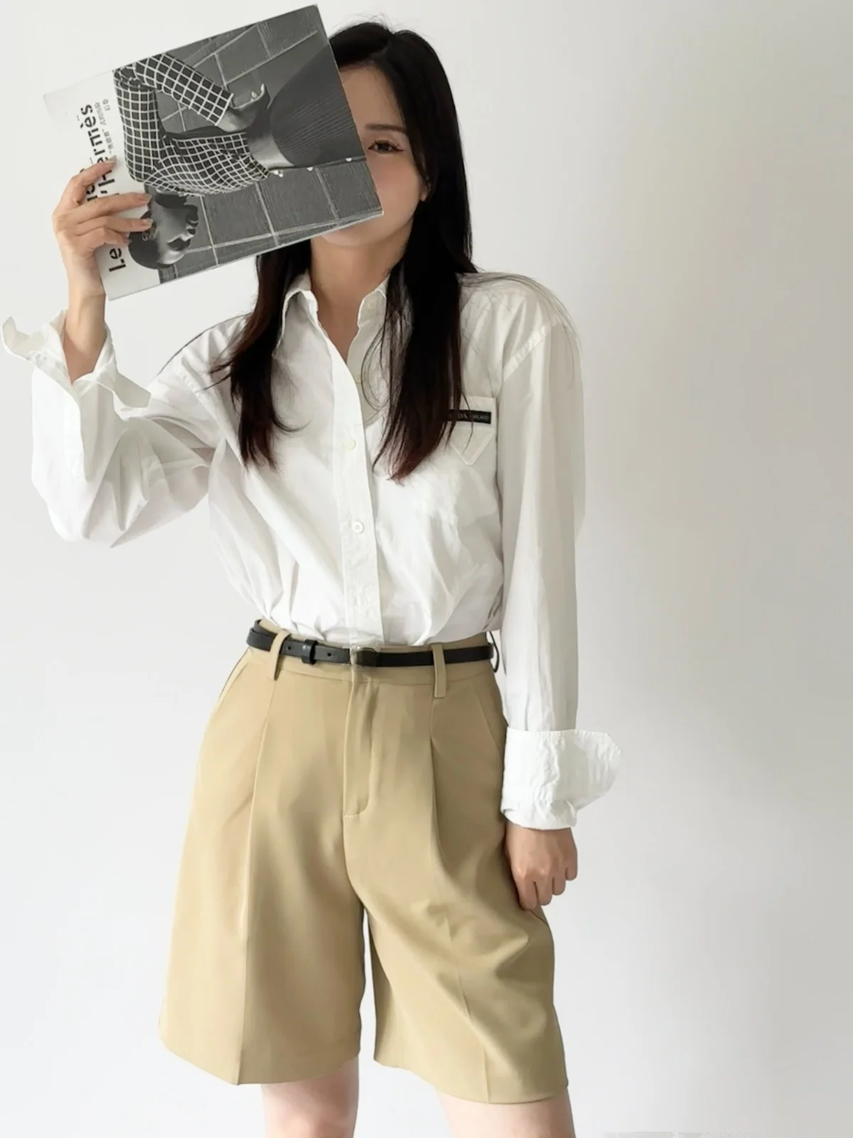 

Ease the Label Casual Tailored Pants High Waist Straight Leg Comfortable Fit Five-Quarter Length Ele Lady's Workwear