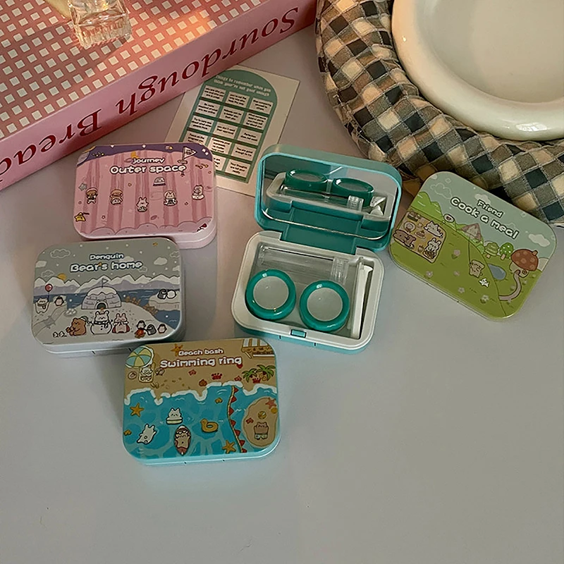 Cute Cartoon Contact Lens Box Portable Contact Lens Case Travel Kit For Girls Beauty Lens Storage Container