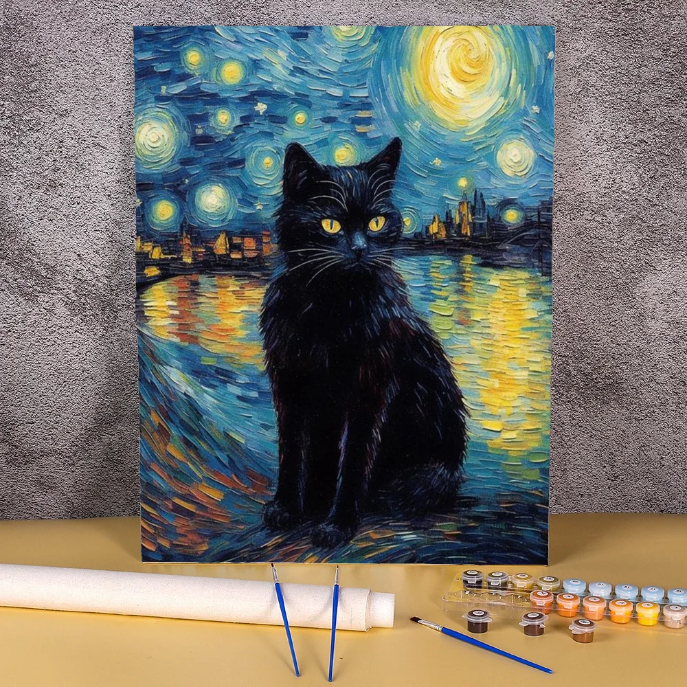 Cat Painting By Numbers On Canvas To Paint Cartoon Abstract Pictures By Numbers Wall Art Handicraft Home Decor For Living Room