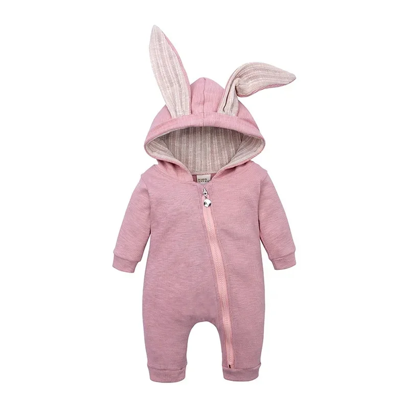 

Baby Clothing Cute Cartoon Bunny Rompers Baby Boys Girls Winter Warm Jumpsuits Hooded Solid Color Comfortable Outfit 6-18 Months