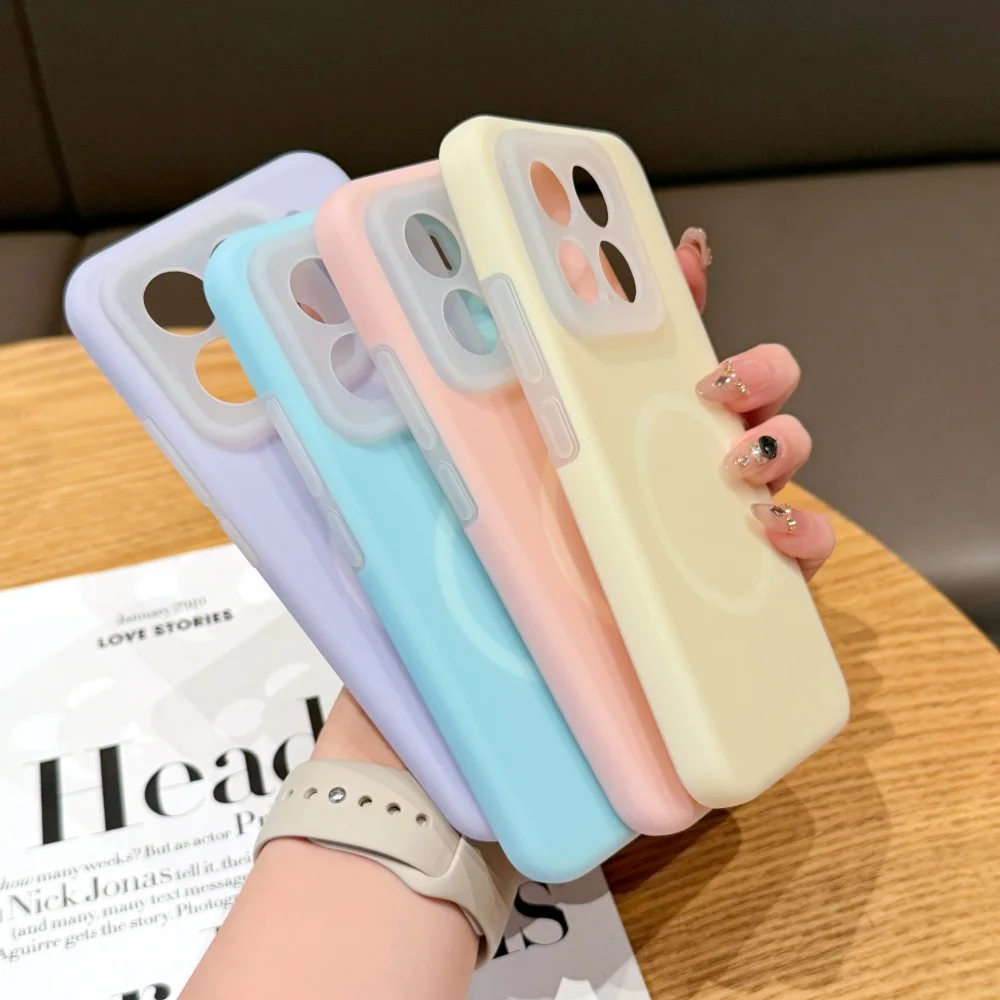 Jelly Matte For Magsafe Cases For Xiaomi 15 14 Pro 14Pro 15Pro Camera Protection Magnetic Wireless Charge Candy Bumper Cover