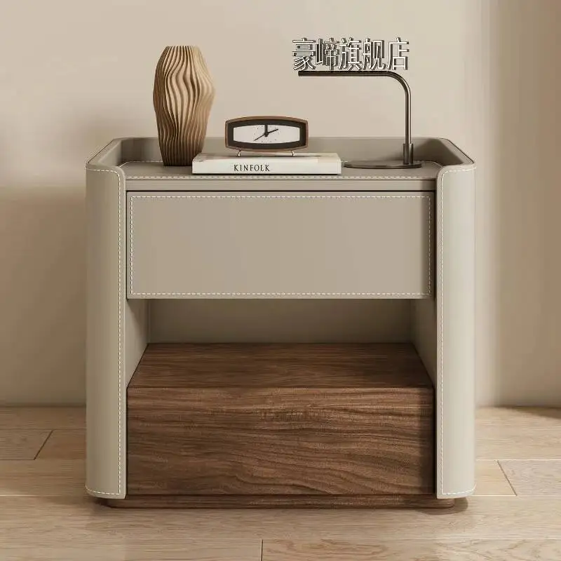 منضدة منجدة مع رف خشبي وتفاصيل خياطة أثاث تخزين حديث وأنيق لديكور غرفة النوم #1