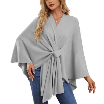 Elegant Shawl Wraps Soft Open Front Poncho Sweater Dropship Womens Autumn Shawl Wraps Winter Cape Ponchos Fall Travel Outfits 6