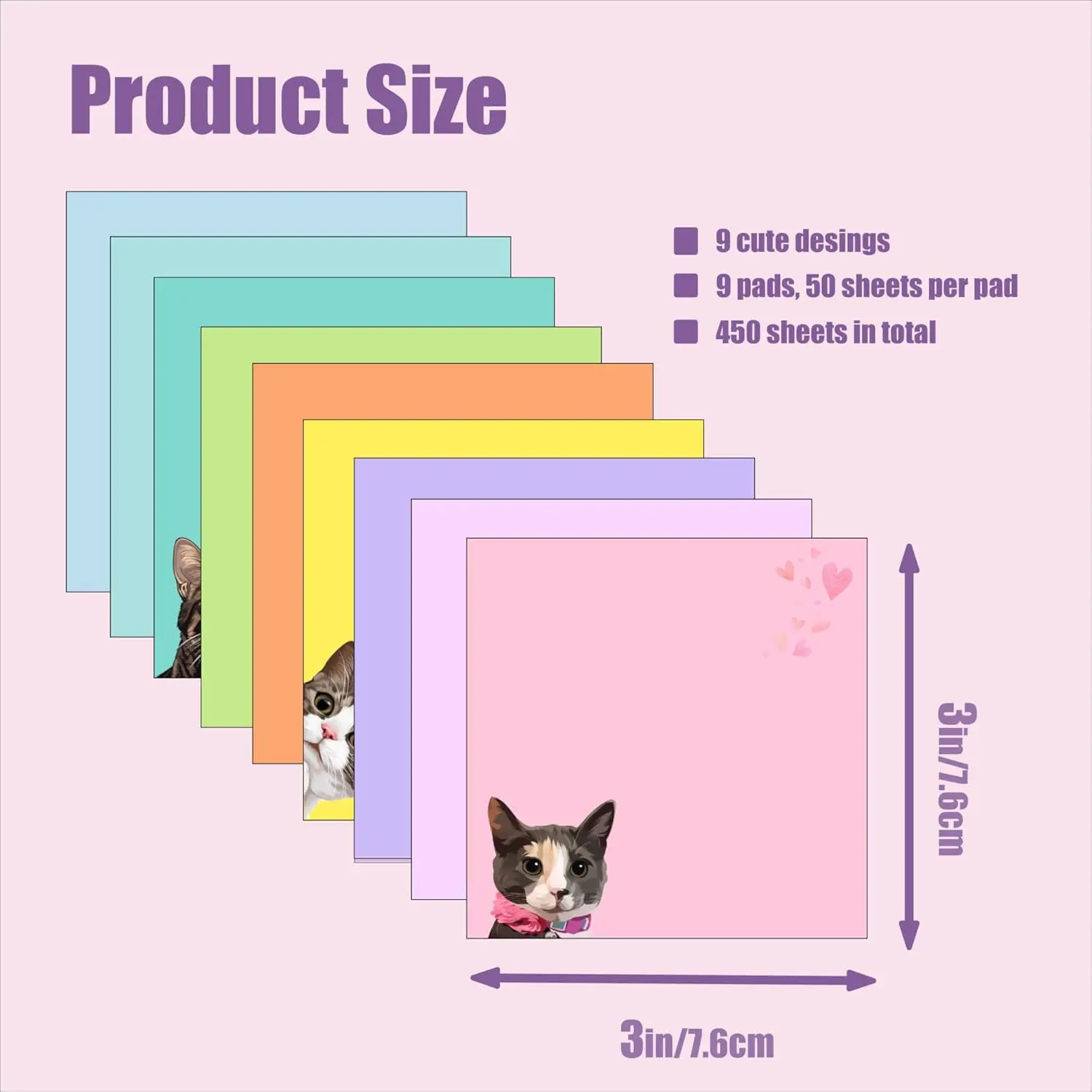 9 Books/Set Random Delivery Creative Cat Sticky Notes - Strong Stickiness Cute Little Book Colorful Sticky Notes - Small Strips For Students Marking