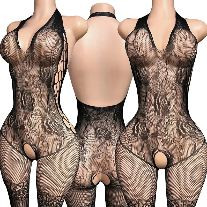 Sexy Crotchless Tights Women High Fishnet Black Sling Body Stockings Erotic Lingerie Mesh Teddy Pantyhose One Piece Long Tights view 6