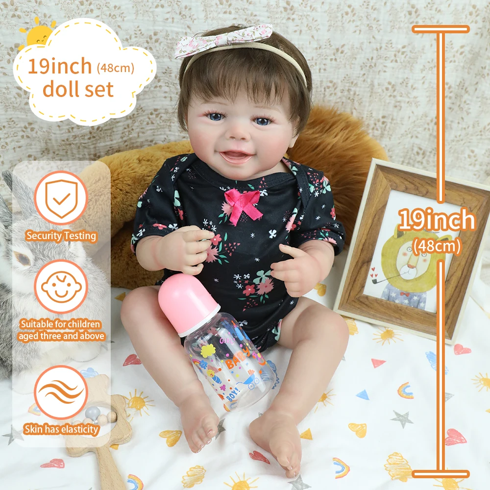 19 بوصة محبوب إيمي بيبي تولد من جديد لينة سيليكون الفينيل الجسم مع الشعر الجذور ثلاثية الأبعاد الجلد هدايا عالية الجودة تحصيل لعب للفتيات