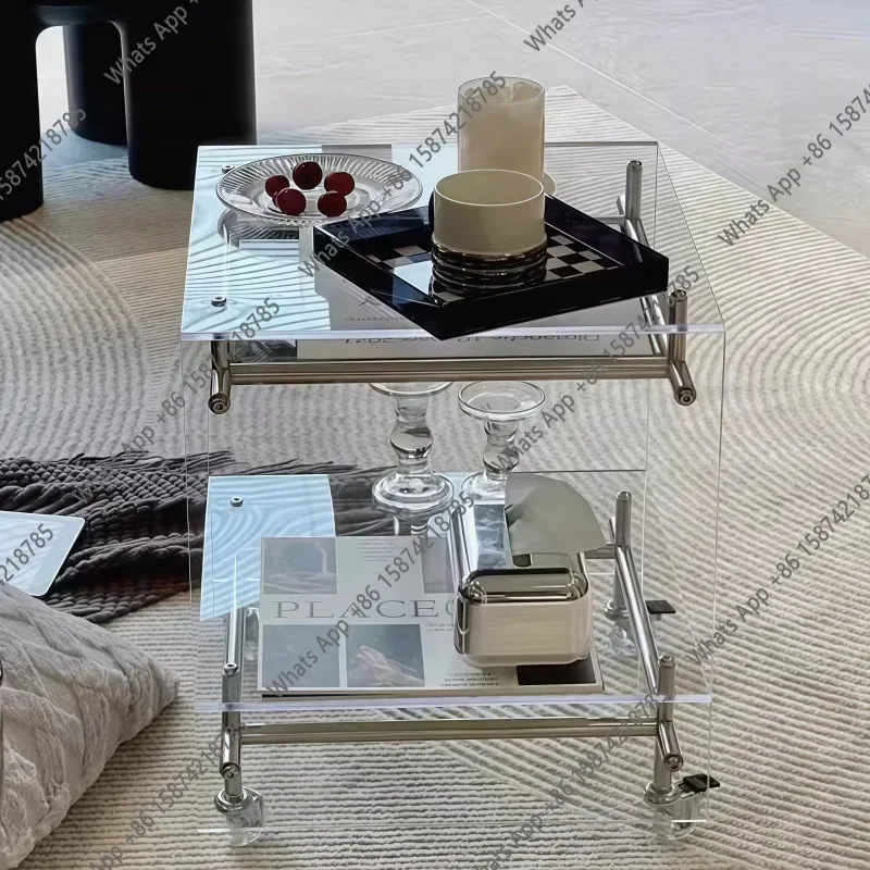 Mn Acrylic Edge Table Light Luxury High-end Trolley, Ancient Small Coffee Table Mobile Bedside Transparent Corner Table In The L
