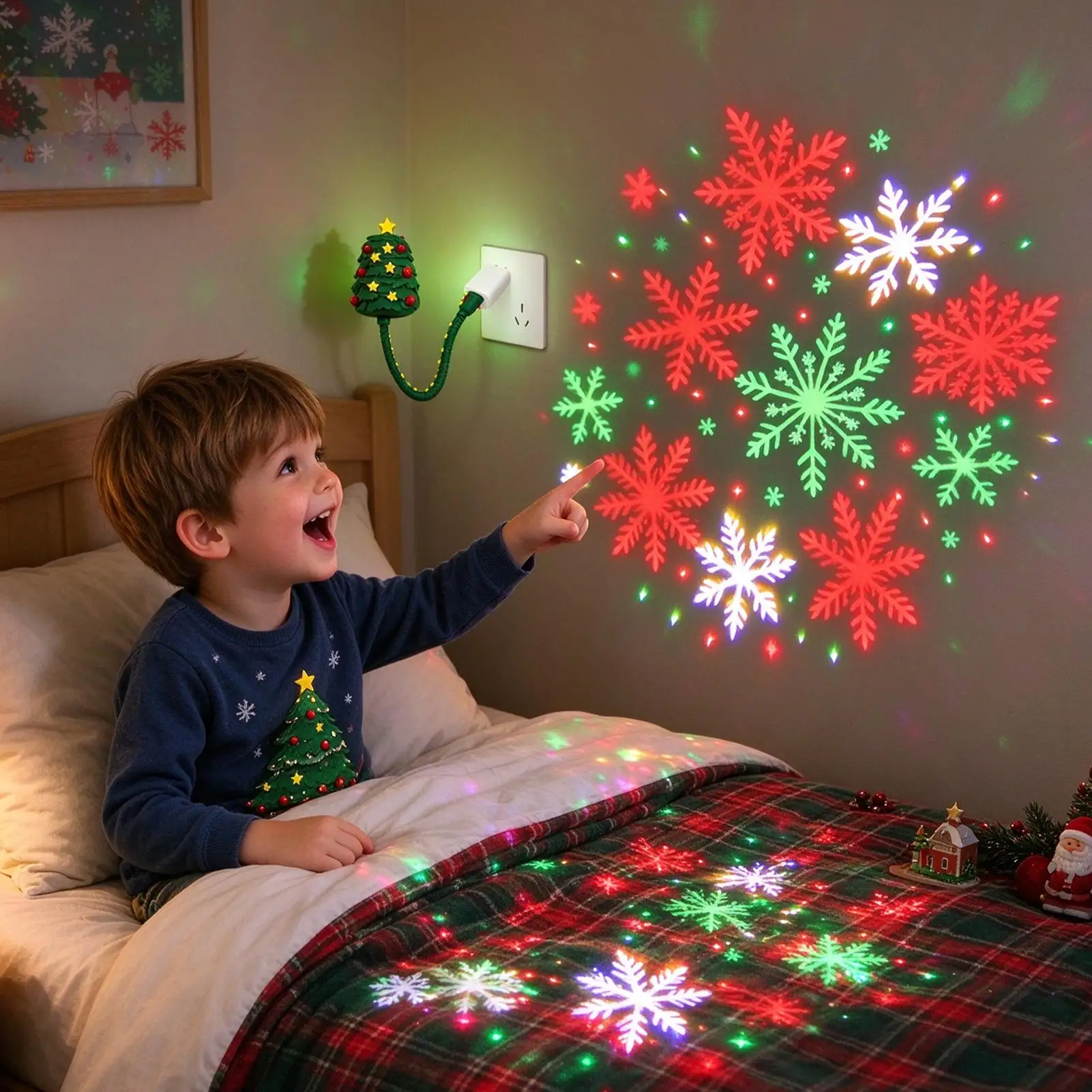 Christmas Projector Lights Plug-and-Play Festive Projection Lamp USB Powered Night Light For Kids Teens Adults Home Apartment