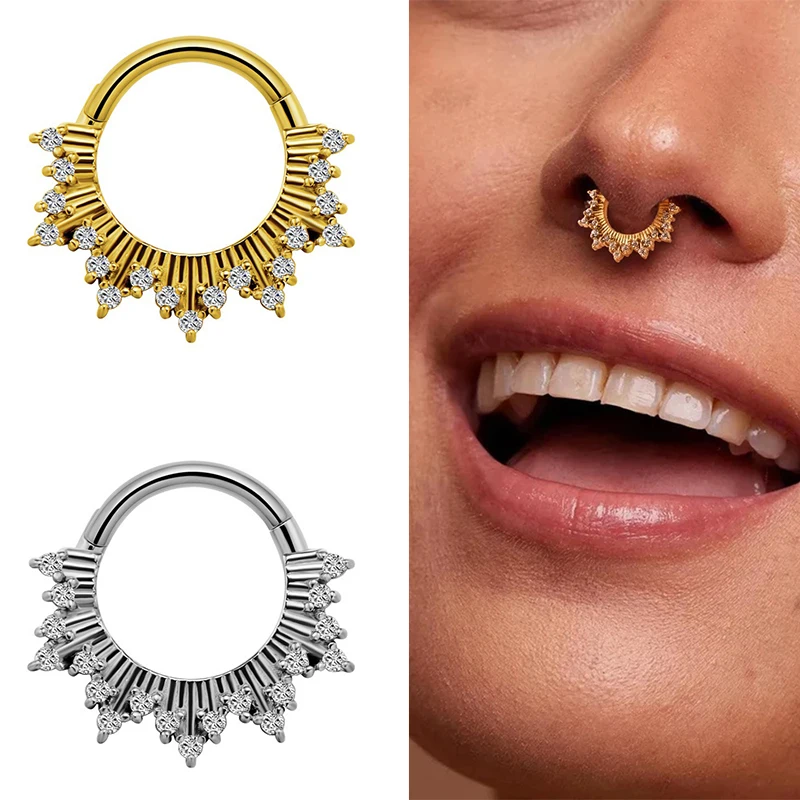 

Fashion Stainless Steel Nose Ring CZ Hinged Septum Clicker Nose Hoop Rings zirconia Nose Ring Cartilage Piercing body Jewelry