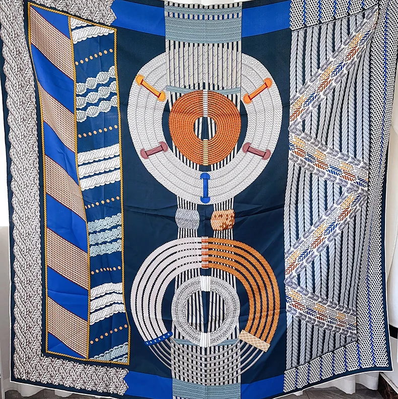 

140cm Silk Scarf Luxury Designer Women Square Large Bandanas Hand Rolled Shawls Foulard Luxury Head Hair Decoration