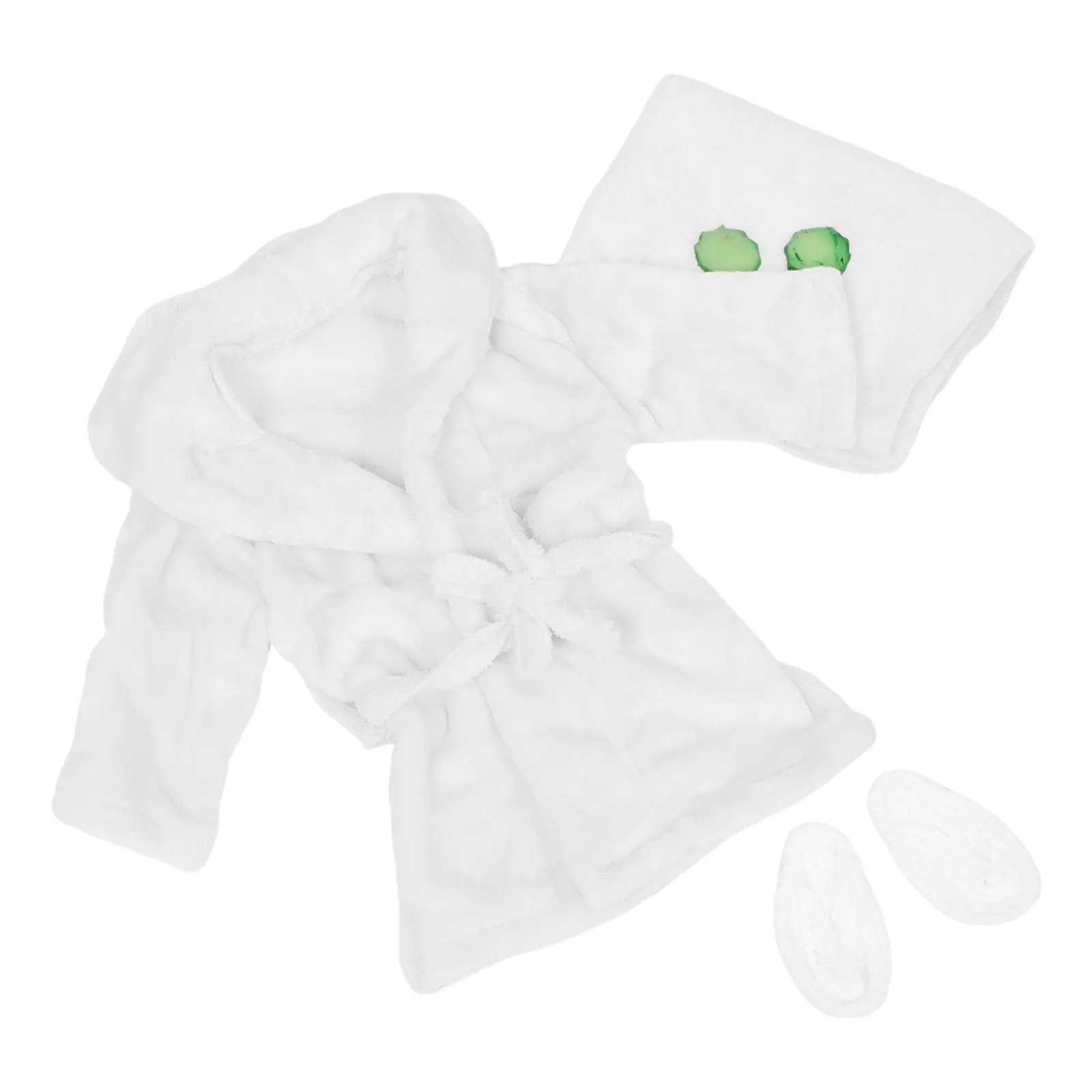 

1Set Newborn Photography Bathrobe Girl Soft Coral Fleece Towel Set Adjustable Waistband Slippers Cucumber Photo