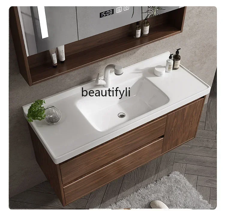 

New Chinese Bathroom Cabinet Intelligent Solid Wood Bathroom Table Hand Washing Bathroom Cabinet Integrated
