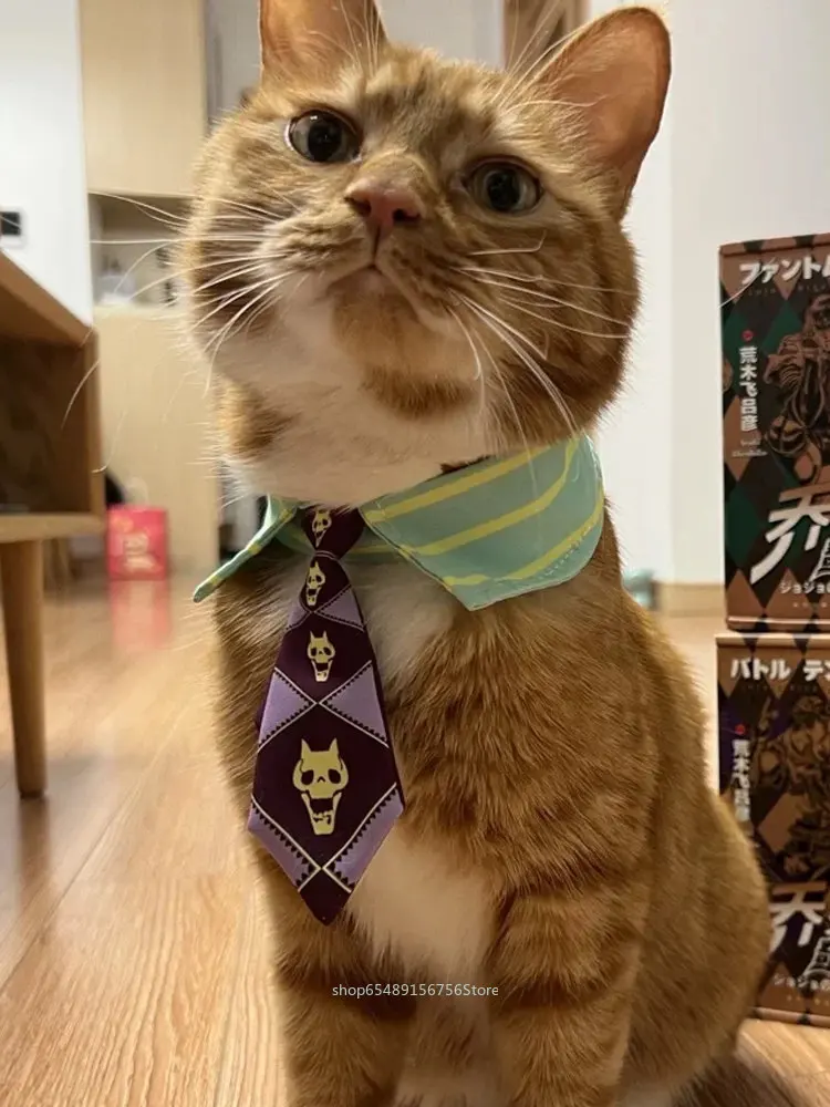 อะนิเมะ JoJo 'S Bizarre Adventure Mini Pet Dog Cat Tie คอสเพลย์ตั้ง Bruno Jotaro สัตว์เนคไทคริสต์มาสอุปกรณ์เสริม Props