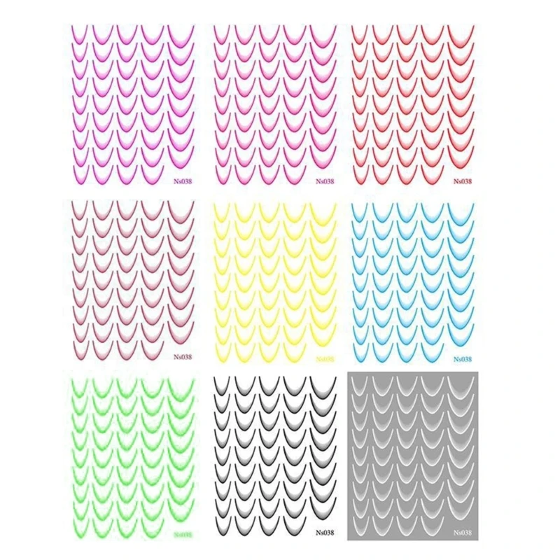 9 Gradient Color French Manicure Nail Art Designs Stickers Self-Adhesive Nail Tips Guides for DIY Decoration Stencil Tools