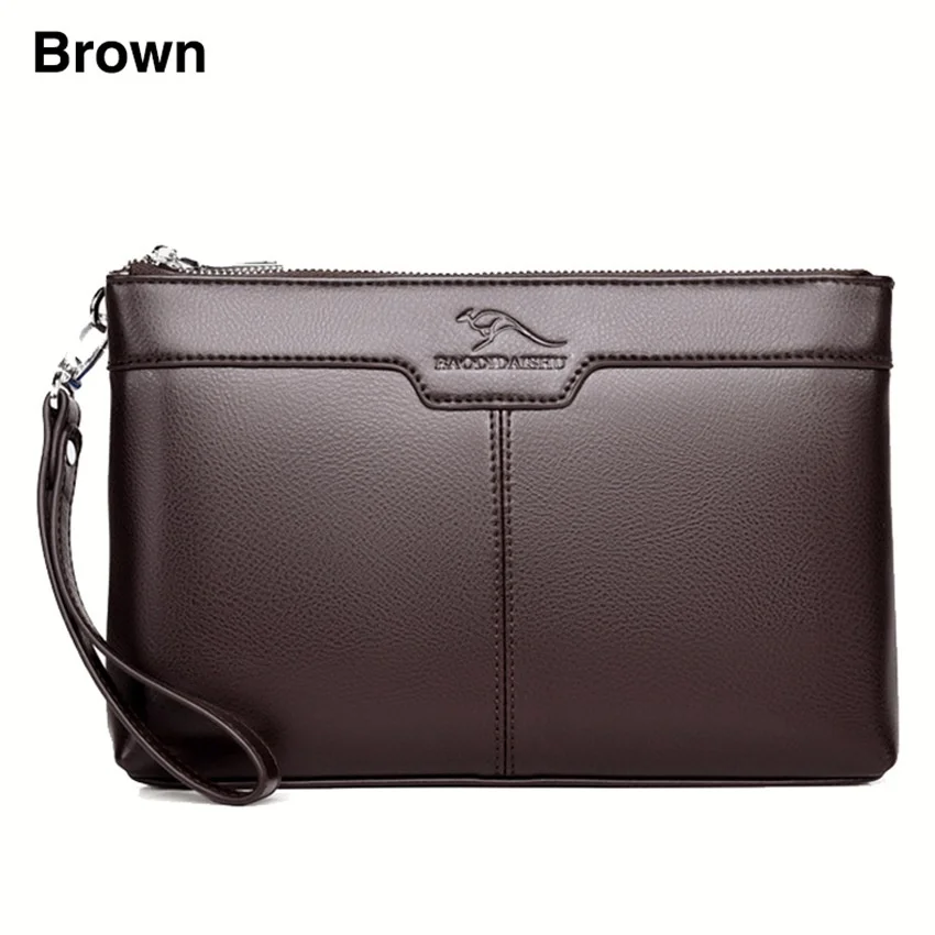 Fashion Men's PU Leather Clutch Handbag  Zipper Long Wallet Business Bag  Large Capacity Clutch Bag Detachable Wristlet