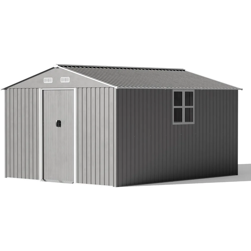 12FT x 10FT Metal Storage Shed for Outdoor with Design of Lockable Slide Doors and Air Vent, Tiny House Utility, Sheds & Storage