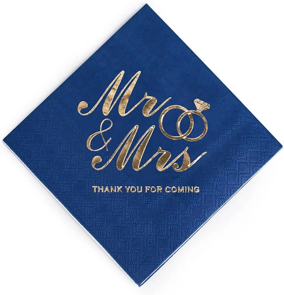 100 Pack of Paper Cocktail Napkins with Gold design，Formal Dinner, Anniversary, Wedding Napkins for Tables, Guestrooms, Restroom