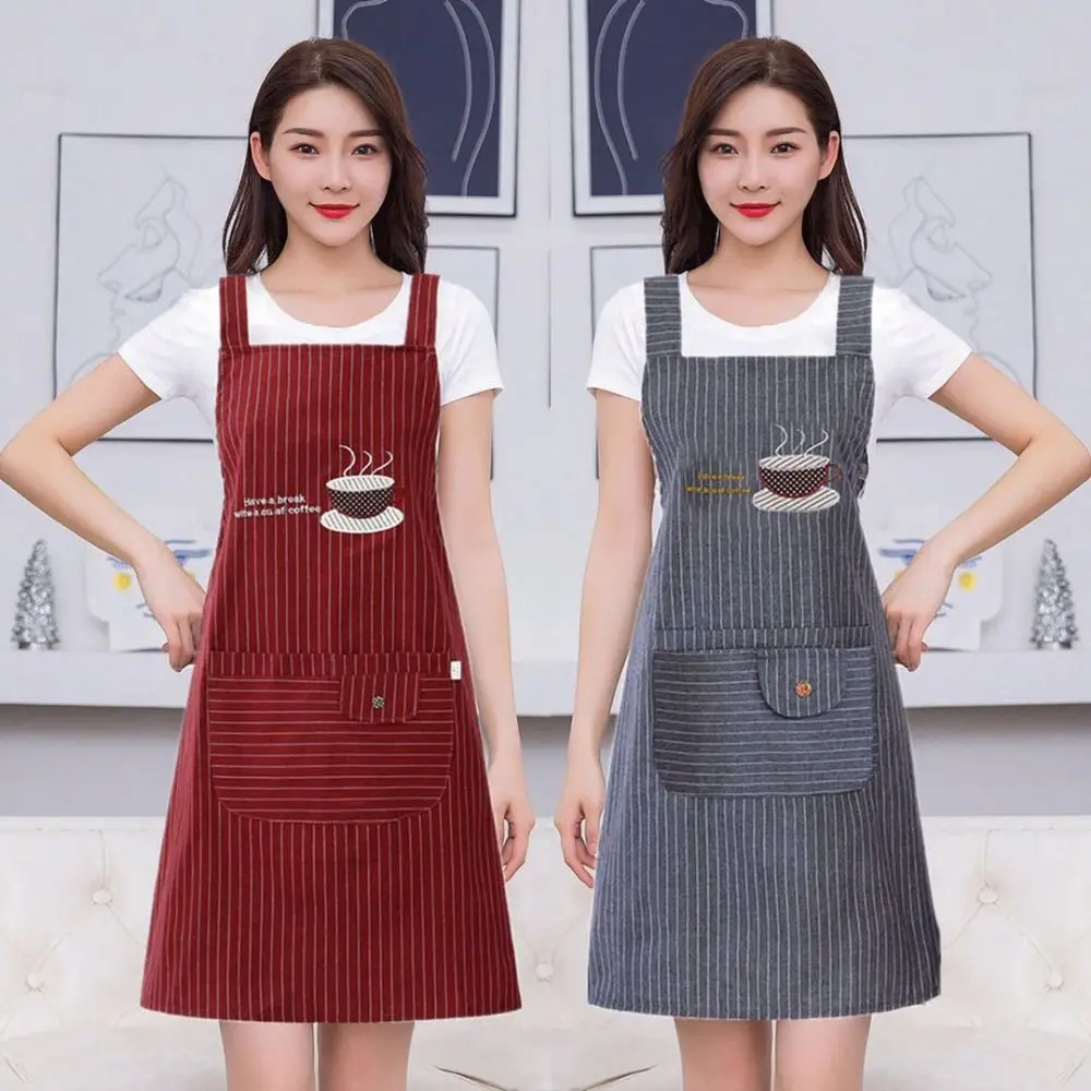 Fashionable Simple Stripe Cotton Sleeveless Kitchen Watching Cooking Anti oil Women Overall Apron