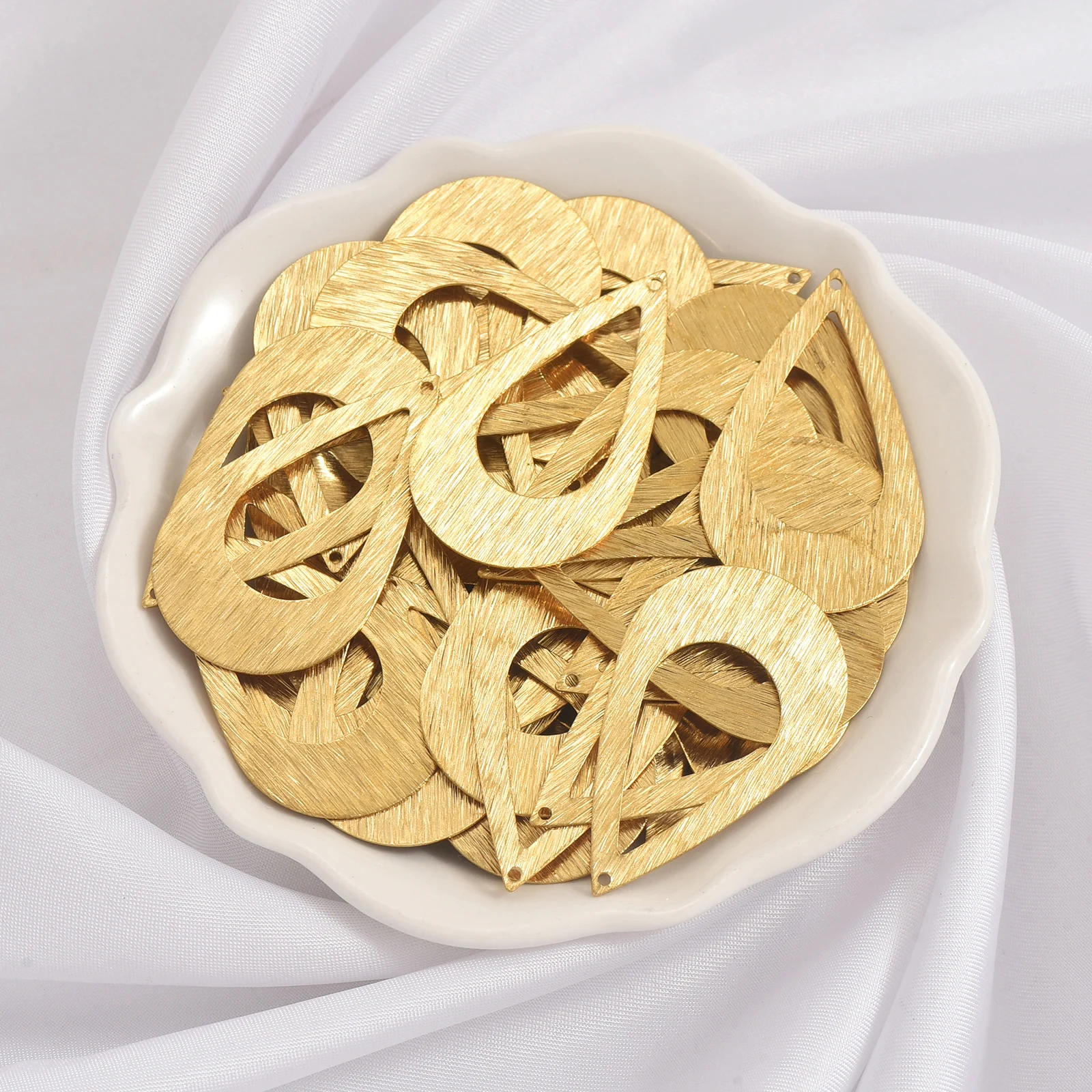 10pcs Brass DIY Jewelry Accessories, Geometric Porous Brushed Hollow Water Droplet Pendant, Used for Jewelry Making Components