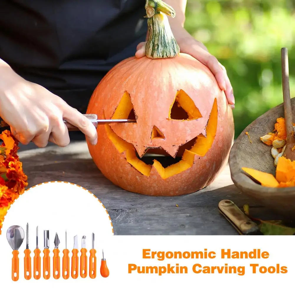 10 Pcs/Set Pumpkin Carving Tools Jack O Lantern Party Stainless Steel Sharp Halloween Pumpkin Making Tools With Storage Bag