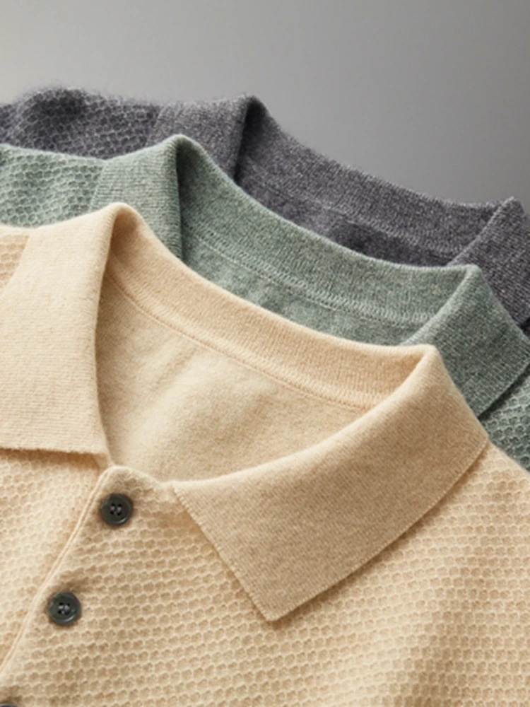 

Выбор мужской кашемировый пуловер-поло из 100% кашемира, трикотаж, осень-зима, умная повседневная рубашка, высококачественный кашемировый свитер, топы