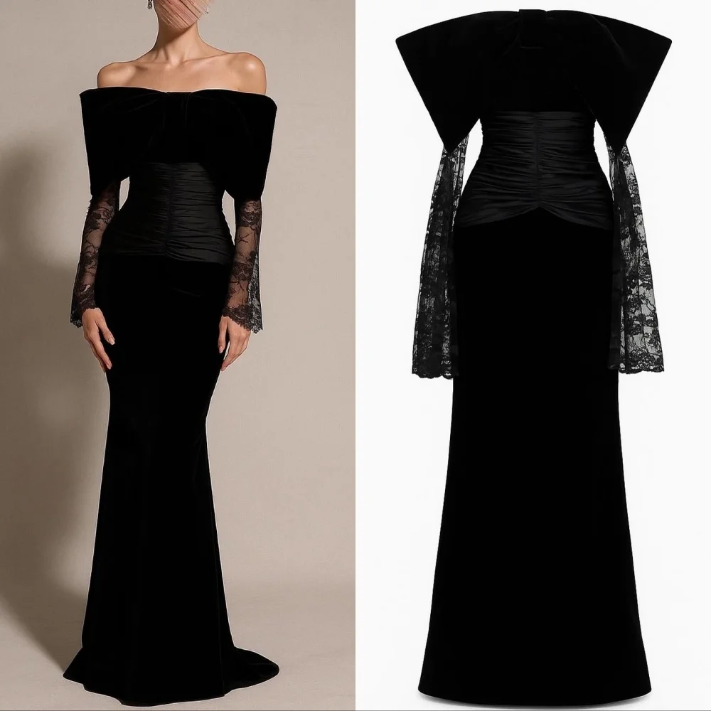 

Customized Sexy Fashion Jersey Pleat Ruched Lace Mermaid Off-the-shoulder Long Dresses Bespoke Occasion Dresses Sizes Available