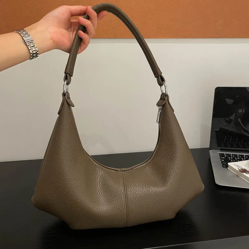 

Women Vintage Underarm Bag PU Leather Soft Hobo Shoulder Bags New Solid Color Casual Armpit Handbag Girls Outdoor Daily Tote Bag