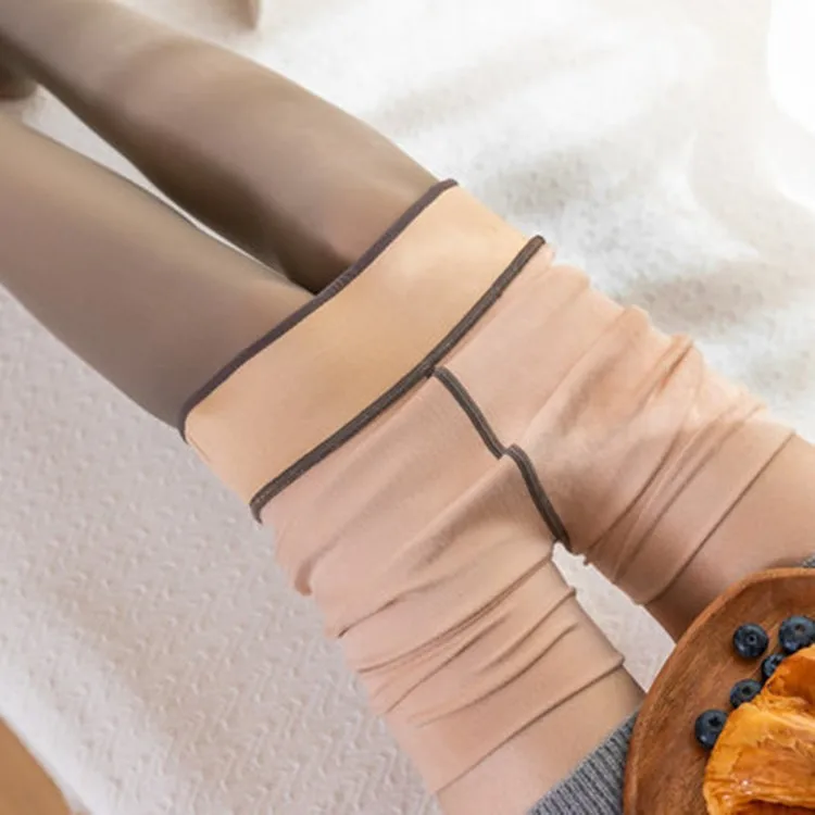 المرأة حجم كبير صوف مبطن الجوارب الحرارية سميكة مبهمة طماق جوارب طويلة رمادية لخريف شتاء 2025 #3