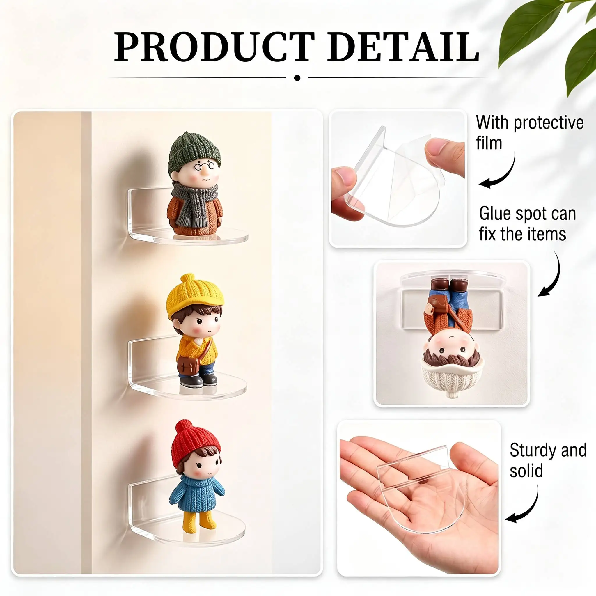 20Pcs Thick Acrylic Mini Floating Wall Shelves, Display Racks
