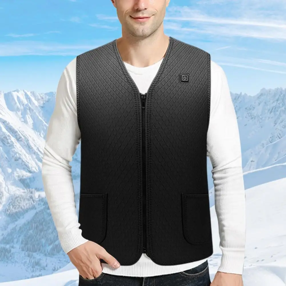 Men Heated Vest 3 Heating Levels Smart Temperature Control Vest Waterproof V Neck Thick Windproof Waistcoat Padded Waistcoat