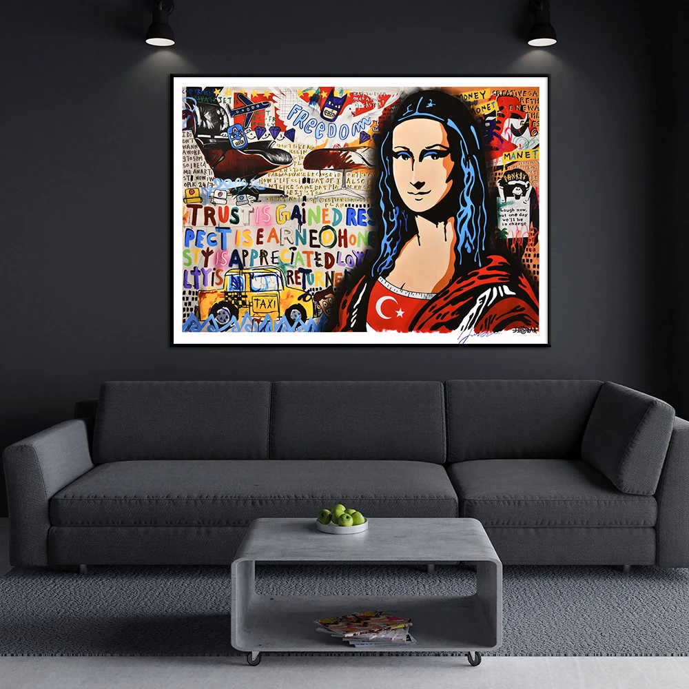 Freedom Mona Lisa Poster, Stree Graffiti Wall Art, Canvas Painting Print, Abstact Pop PPicture, Living Room, Home Decor