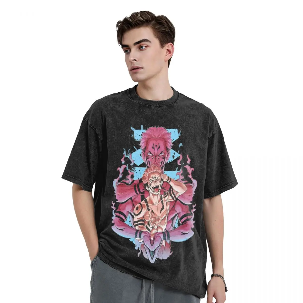 Maglietta lavata Sukuna maglietta Streetwear Anime Manga Jujutsu Kaisen Tees top per uomo donna manica corta Harajuku stampato