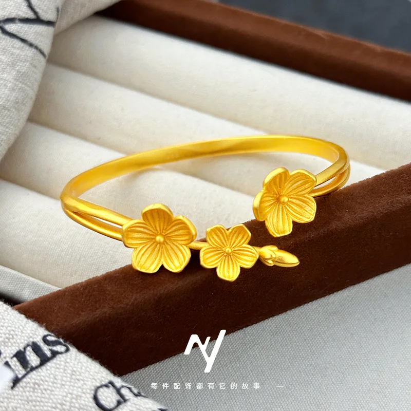 

Роскошный женский открытый браслет из чистого золота 9999 карата с цветком сливы, браслет с цветком