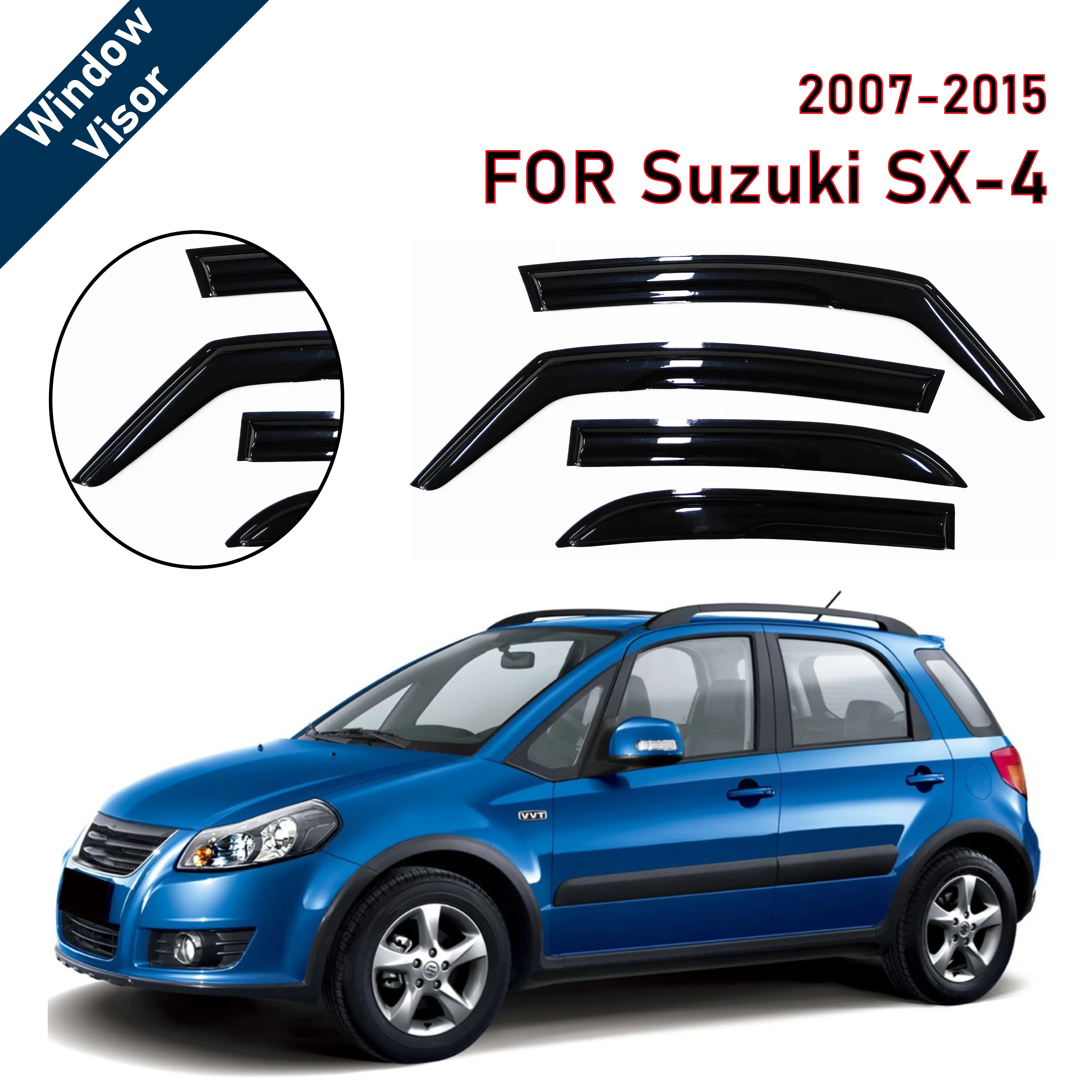 Window Visor for Suzuki SX-4 2007-2015 | 4pcs Rain Guard Wind Deflector | Car Weather Shield Accessory#Color:black